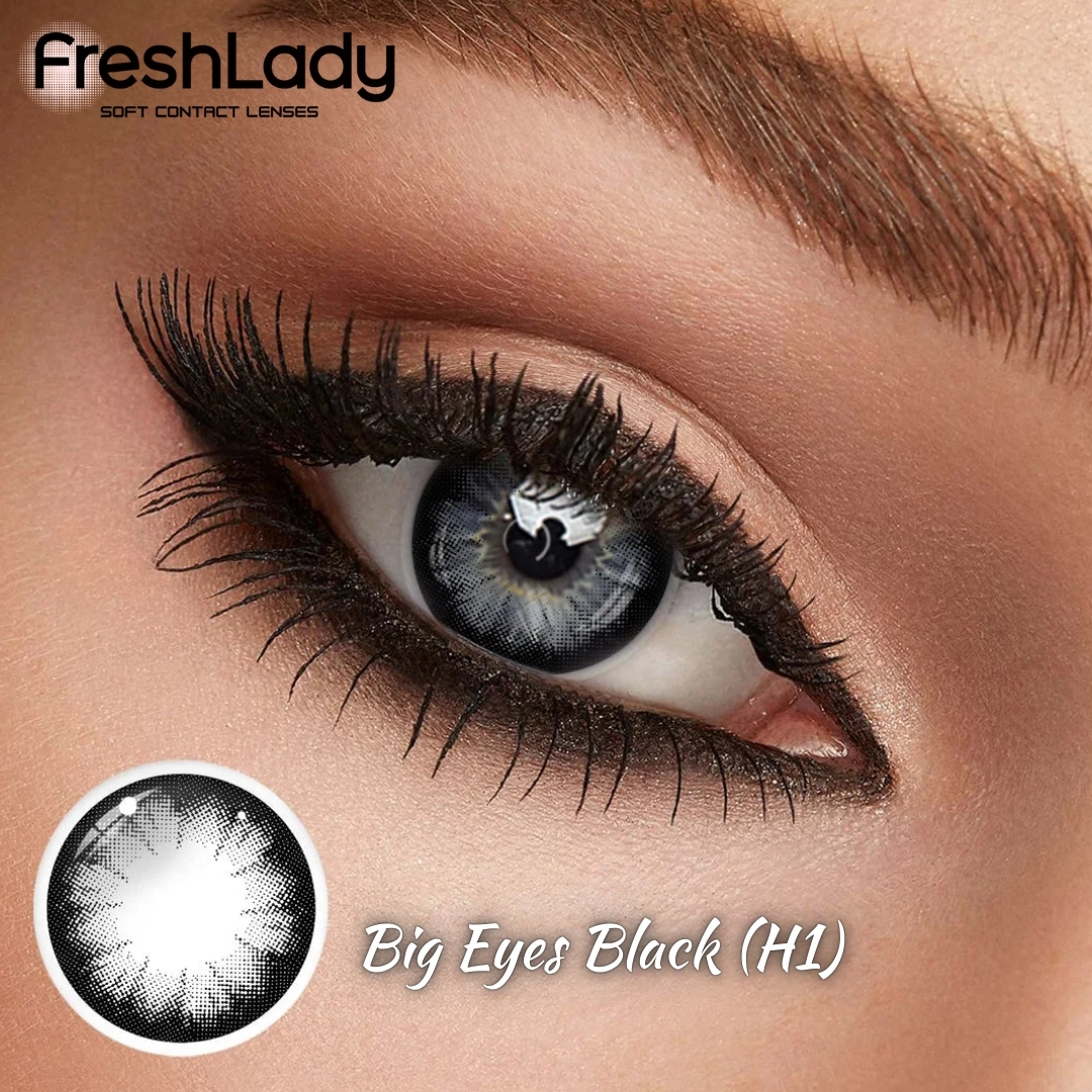 Picture of New Freshlady Big Eyes H1 Black Color Contact Lens With regular kit box for men & women. 1 pair Freshlady Color Contact Lens For Eye makeup/Eye Fashion. Freshlady Big Eyes Series. #h1black
