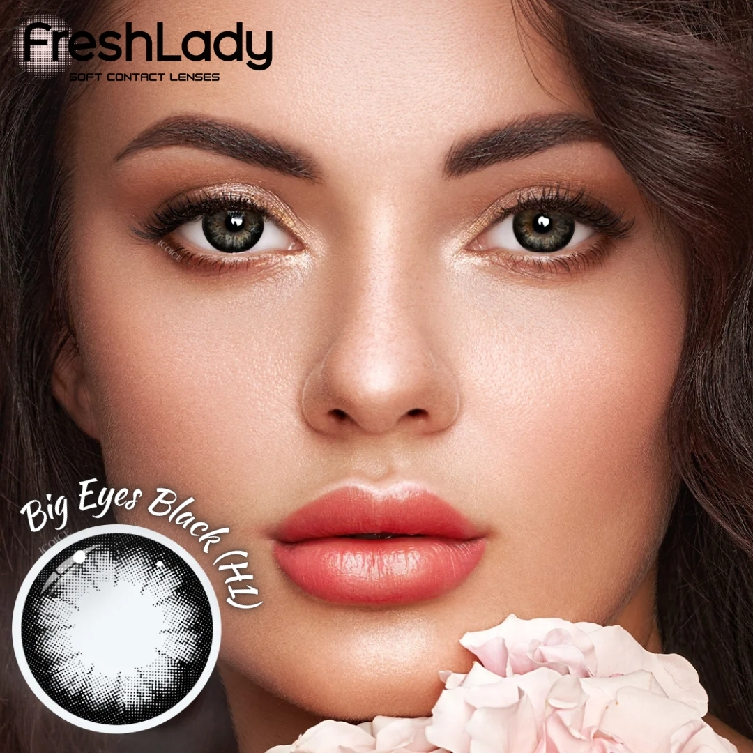 Picture of New Freshlady Big Eyes H1 Black Color Contact Lens With regular kit box for men & women. 1 pair Freshlady Color Contact Lens For Eye makeup/Eye Fashion. Freshlady Big Eyes Series. #h1black