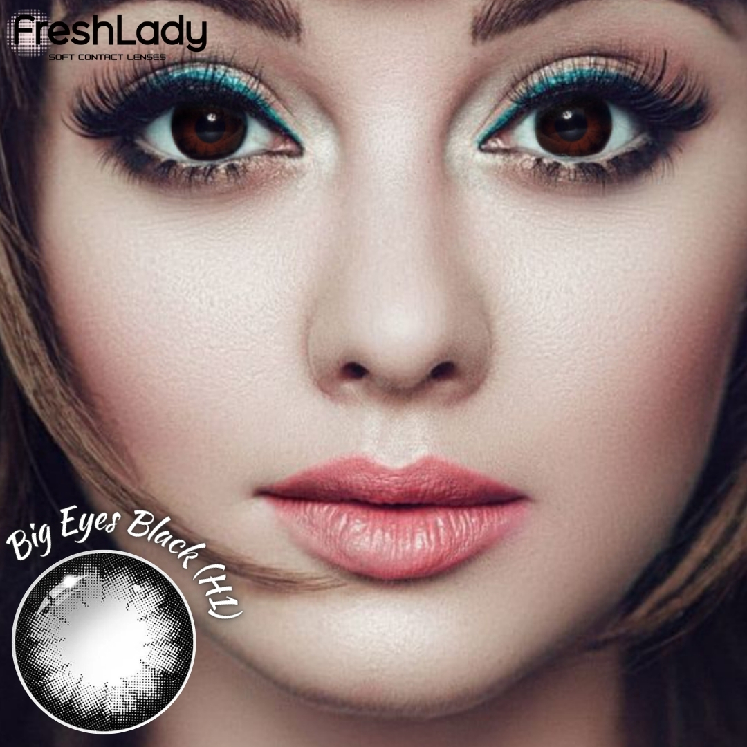 Picture of New Freshlady Big Eyes H1 Black Color Contact Lens With regular kit box for men & women. 1 pair Freshlady Color Contact Lens For Eye makeup/Eye Fashion. Freshlady Big Eyes Series. #h1black