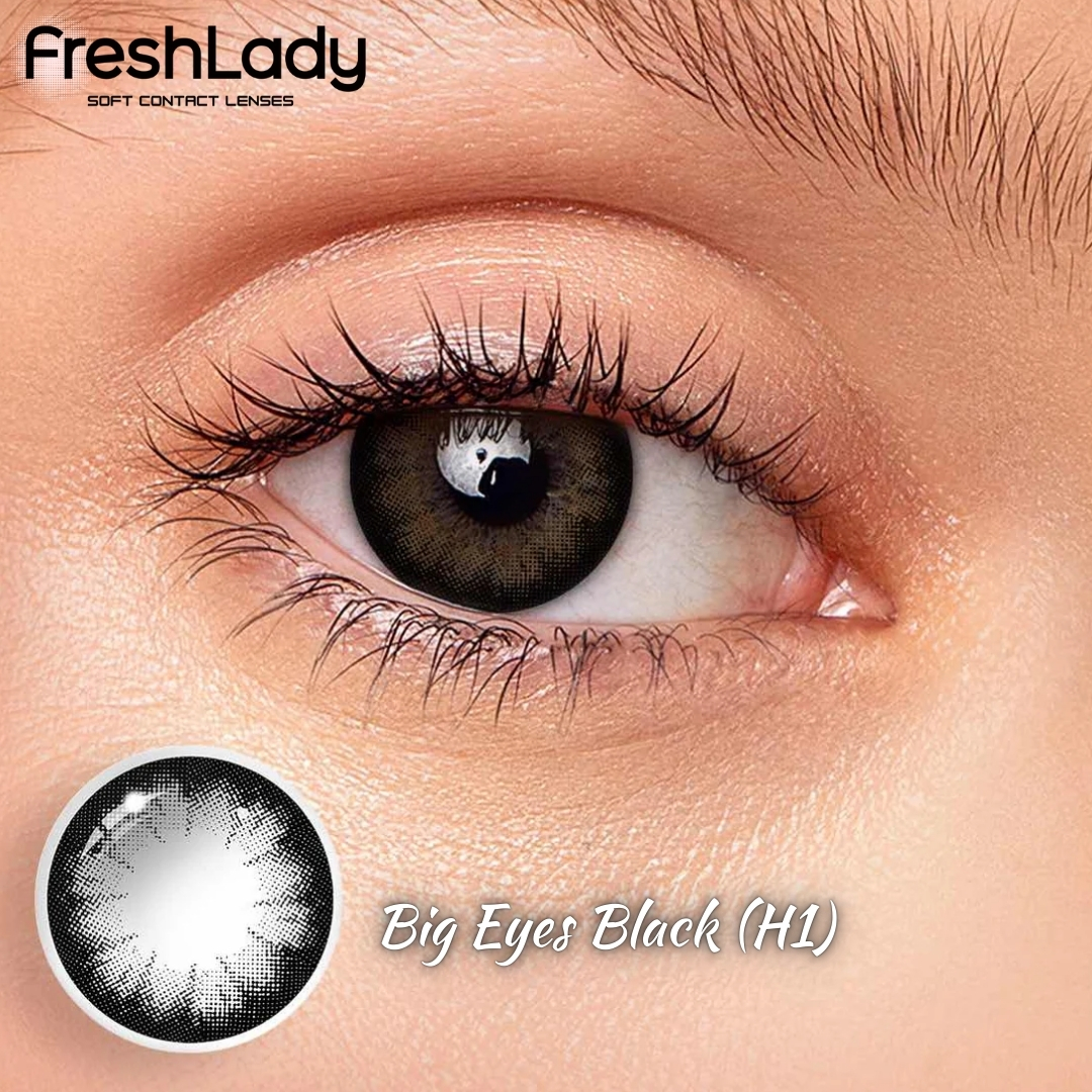 Picture of New Freshlady Big Eyes H1 Black Color Contact Lens With regular kit box for men & women. 1 pair Freshlady Color Contact Lens For Eye makeup/Eye Fashion. Freshlady Big Eyes Series. #h1black