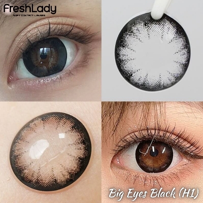 Picture of New Freshlady Big Eyes H1 Black Color Contact Lens With regular kit box for men & women. 1 pair Freshlady Color Contact Lens For Eye makeup/Eye Fashion. Freshlady Big Eyes Series. #h1black