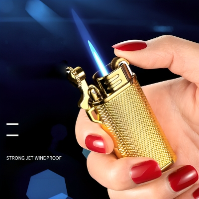 Picture of Mini Metal Grinding Wheel Lighter Windproof Cigar Lighter Gadgets For Men Unusual Butane Gas Lighter Torch Jet Lighters
