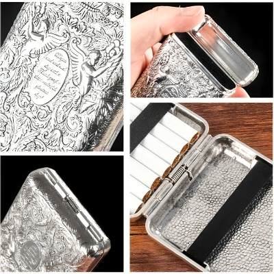 Picture of Retro Carved Ci@garette Case Luxurious Ci@garette Holder Metal Pocket Storage Box for 14 Ci@garettes Accessories