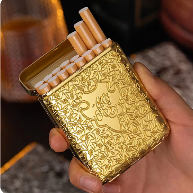 Picture of New Luxury Vintage Engraved Ci@garette Case Holder Pocket Ci@garette Storage Box For 16 Ci@garettes Container Men's Gift