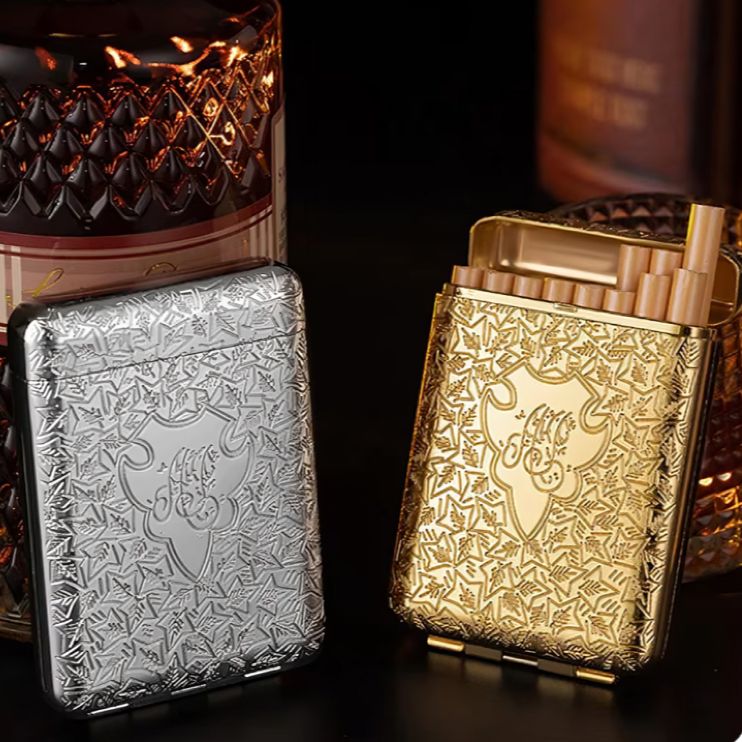 Picture of New Luxury Vintage Engraved Ci@garette Case Holder Pocket Ci@garette Storage Box For 16 Ci@garettes Container Men's Gift