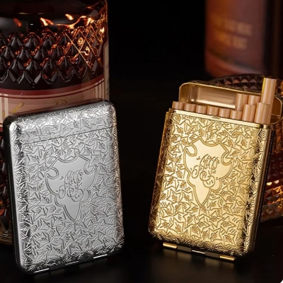 Picture of New Luxury Vintage Engraved Ci@garette Case Holder Pocket Ci@garette Storage Box For 16 Ci@garettes Container Men's Gift