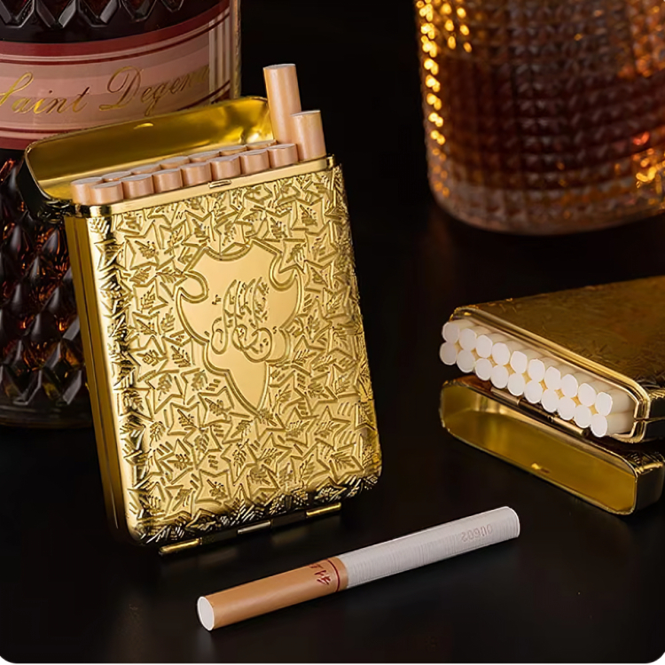 Picture of New Luxury Vintage Engraved Ci@garette Case Holder Pocket Ci@garette Storage Box For 16 Ci@garettes Container Men's Gift