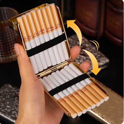 Picture of New Luxury Vintage Engraved Ci@garette Case Holder Pocket Ci@garette Storage Box For 16 Ci@garettes Container Men's Gift