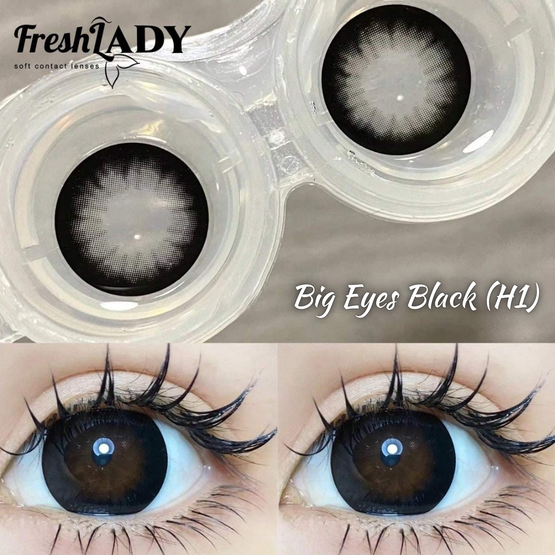 Picture of New Freshlady Big Eyes H1 Black Color Contact Lens With regular kit box for men & women. 1 pair Freshlady Color Contact Lens For Eye makeup/Eye Fashion. Freshlady Big Eyes Series. #h1black