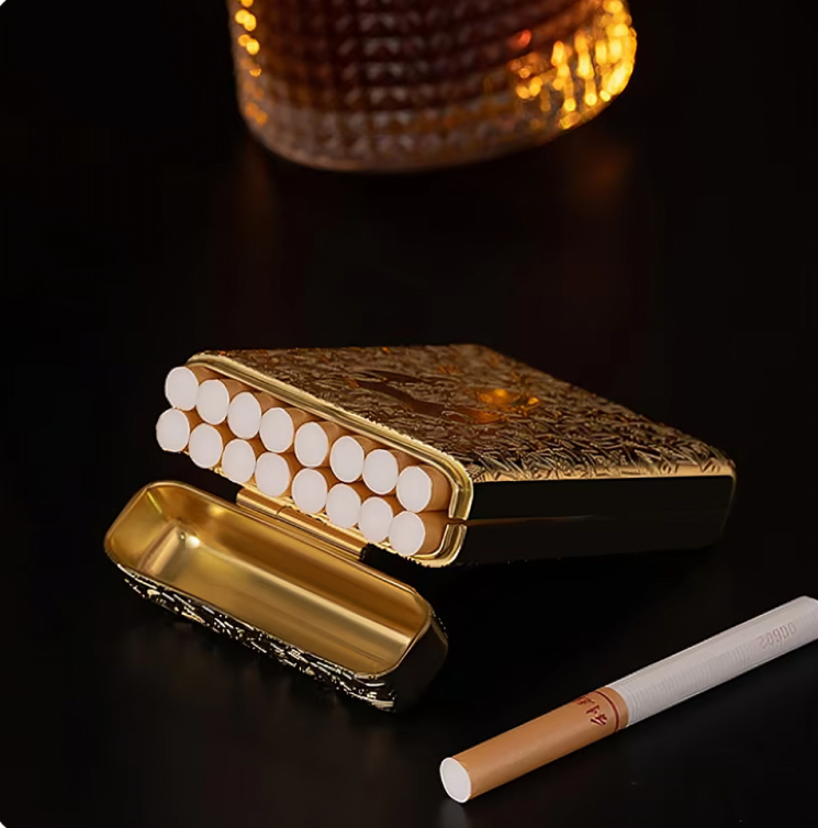 Picture of New Luxury Vintage Engraved Ci@garette Case Holder Pocket Ci@garette Storage Box For 16 Ci@garettes Container Men's Gift