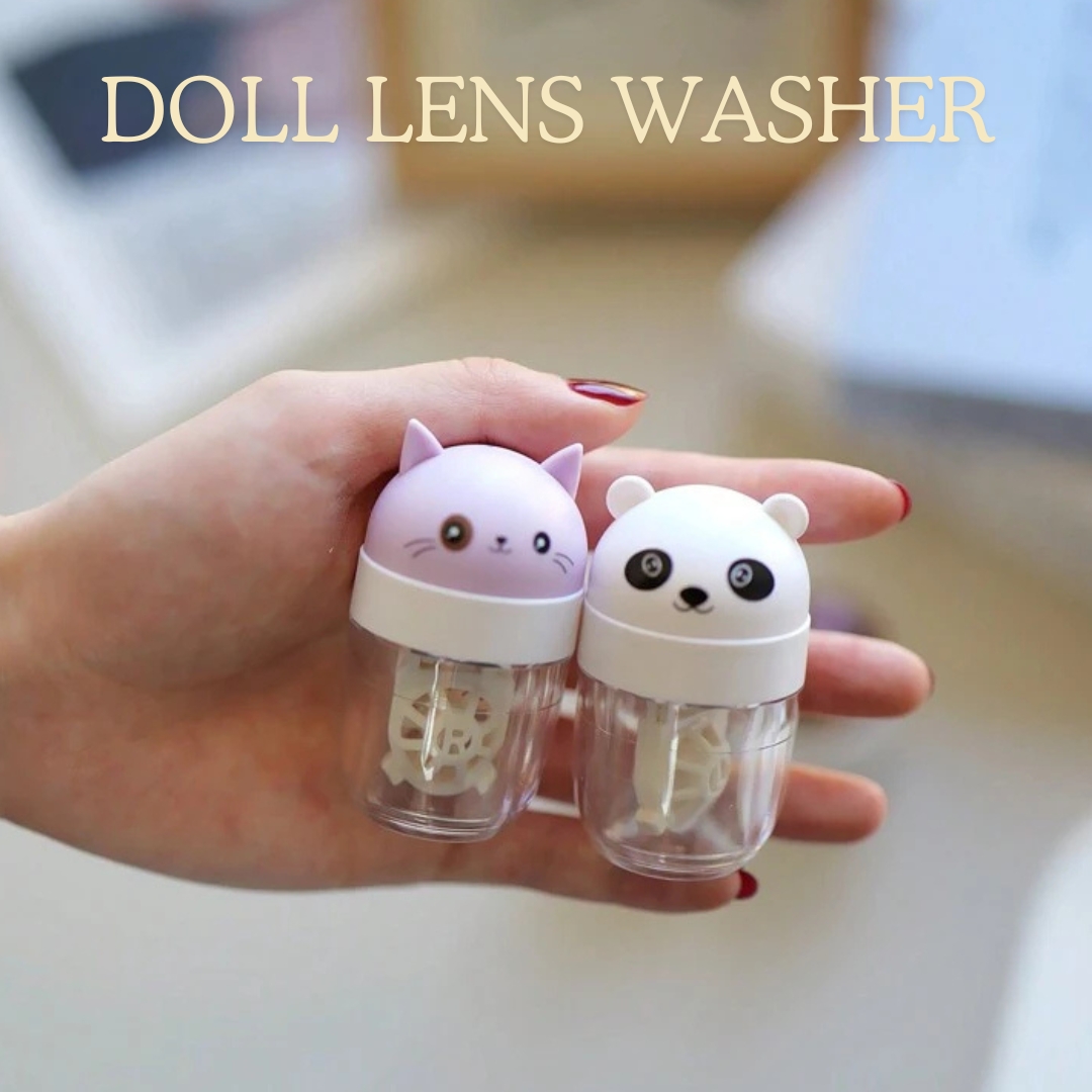 Picture of New Doll Design Manually Portable Contact Lens Washer. Small size Lenses Cleaning Case.Contact Lens Accessories Kit.#Dollwasher
