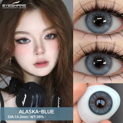 Picture of New Eyeshare Alaska Blue Color contact lens with regular kit box for men & women. 1 pair Eyeshare Color contact lens for eye makeup and Cosmetics. Eyeshare Alaska Series. #Alaska