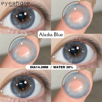 Picture of New Eyeshare Alaska Blue Color contact lens with regular kit box for men & women. 1 pair Eyeshare Color contact lens for eye makeup and Cosmetics. Eyeshare Alaska Series. #Alaska