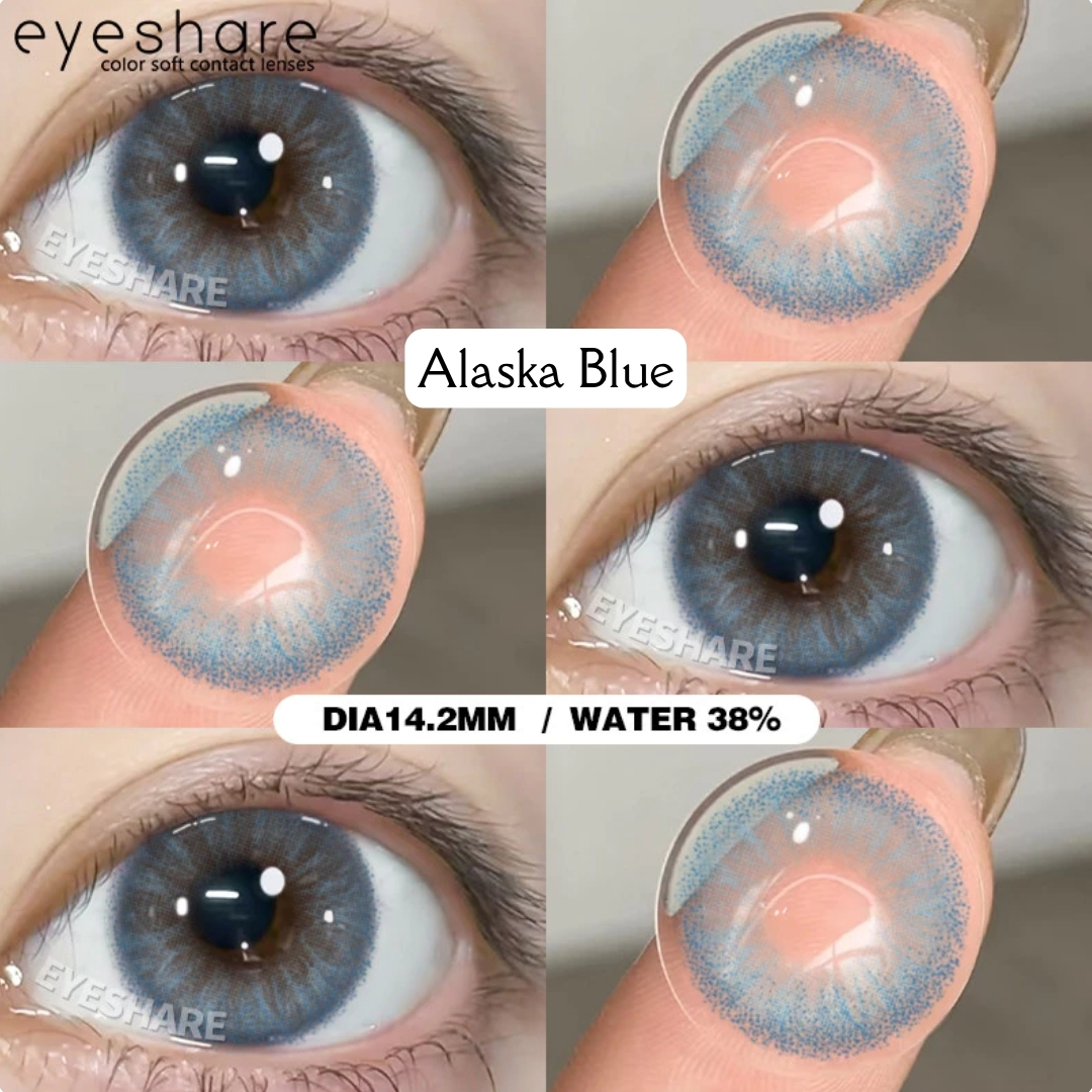 Picture of New Eyeshare Alaska Blue Color contact lens with regular kit box for men & women. 1 pair Eyeshare Color contact lens for eye makeup and Cosmetics. Eyeshare Alaska Series. #Alaska