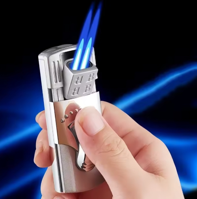 Picture of Inflatable Metal Lighter with Hidden Ignition Mouth, Windproof 2 Jet Torch Lighter for Cigar Special Igniter, Resistant Spitfire