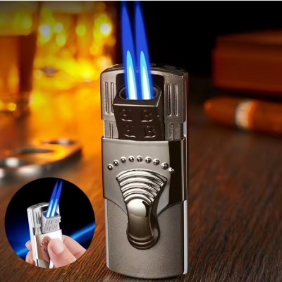 Picture of Inflatable Metal Lighter with Hidden Ignition Mouth, Windproof 2 Jet Torch Lighter for Cigar Special Igniter, Resistant Spitfire