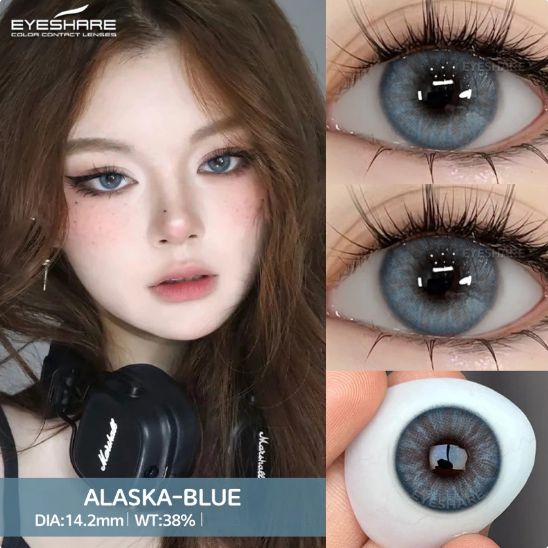 Picture of New Eyeshare Alaska Blue Color contact lens with regular kit box for men & women. 1 pair Eyeshare Color contact lens for eye makeup and Cosmetics. Eyeshare Alaska Series. #Alaska