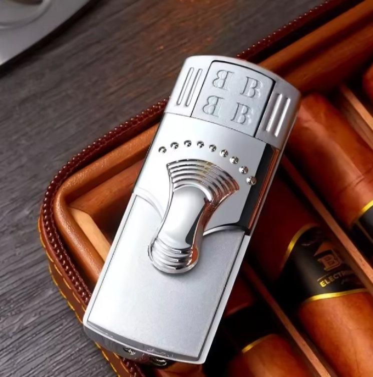Picture of Inflatable Metal Lighter with Hidden Ignition Mouth, Windproof 2 Jet Torch Lighter for Cigar Special Igniter, Resistant Spitfire