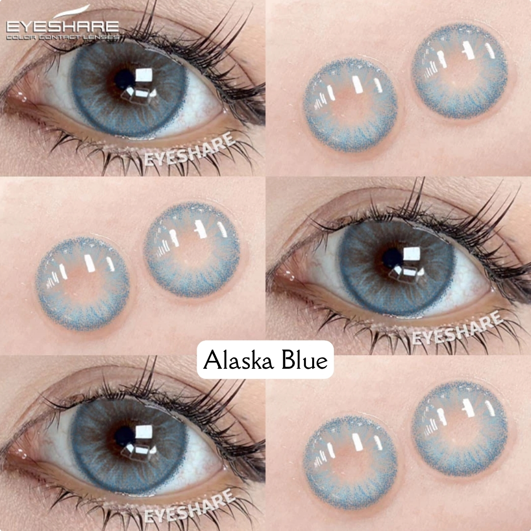 Picture of New Eyeshare Alaska Blue Color contact lens with regular kit box for men & women. 1 pair Eyeshare Color contact lens for eye makeup and Cosmetics. Eyeshare Alaska Series. #Alaska