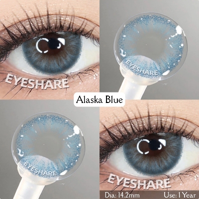 Picture of New Eyeshare Alaska Blue Color contact lens with regular kit box for men & women. 1 pair Eyeshare Color contact lens for eye makeup and Cosmetics. Eyeshare Alaska Series. #Alaska