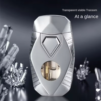 Picture of Creative Double Flame Gas Lighter, Grinding Wheel Ignition, Metal Body, Direct Injection + Open Flame, Cool Mecha Style