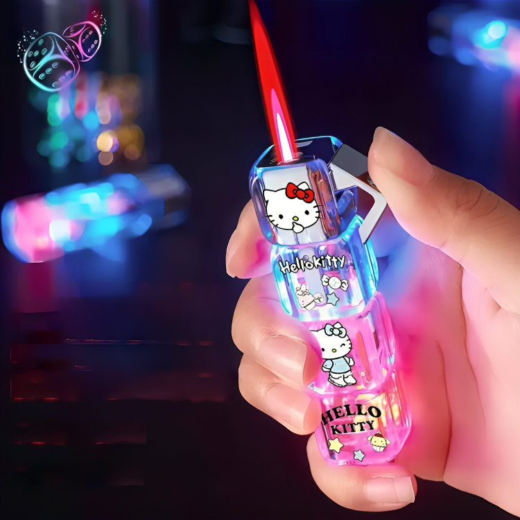 Picture of Windproof flame lighter Luminous dice Cute Cartoon Lighter Pink flame Inflated Jet Fuel lighter Strong Fire Power Visible Lighter