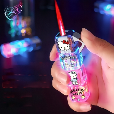 Picture of Windproof flame lighter Luminous dice Cute Cartoon Lighter Pink flame Inflated Jet Fuel lighter Strong Fire Power Visible Lighter