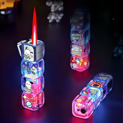 Picture of Windproof flame lighter Luminous dice Cute Cartoon Lighter Pink flame Inflated Jet Fuel lighter Strong Fire Power Visible Lighter