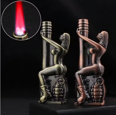 Picture of Metal Beauty  Butane Gas Lighter Outdoor Windproof Red Flame Turbine Torch C@igarette Lighter for Men Gift