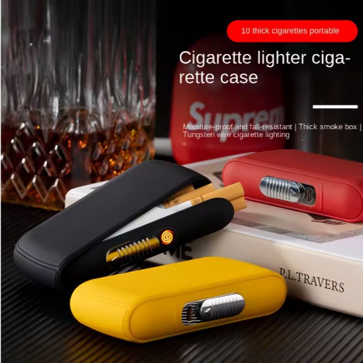 Picture of Compact and portable 2-in-1 multifunction USB ci@garette lighter rechargeable lighter 10 sticks thick ci@garette case lighter