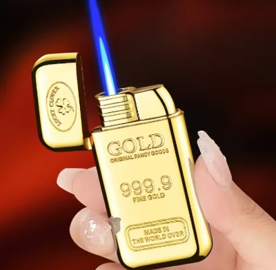 Picture of Compact Creative Gold Brick Windproof Jet Blue Flame Torch Gas Lighter Small and Rich Portable Cigar Lighters