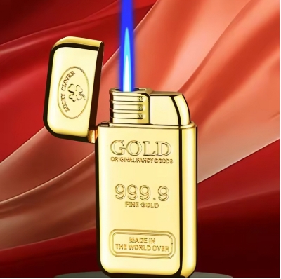 Picture of Compact Creative Gold Brick Windproof Jet Blue Flame Torch Gas Lighter Small and Rich Portable Cigar Lighters