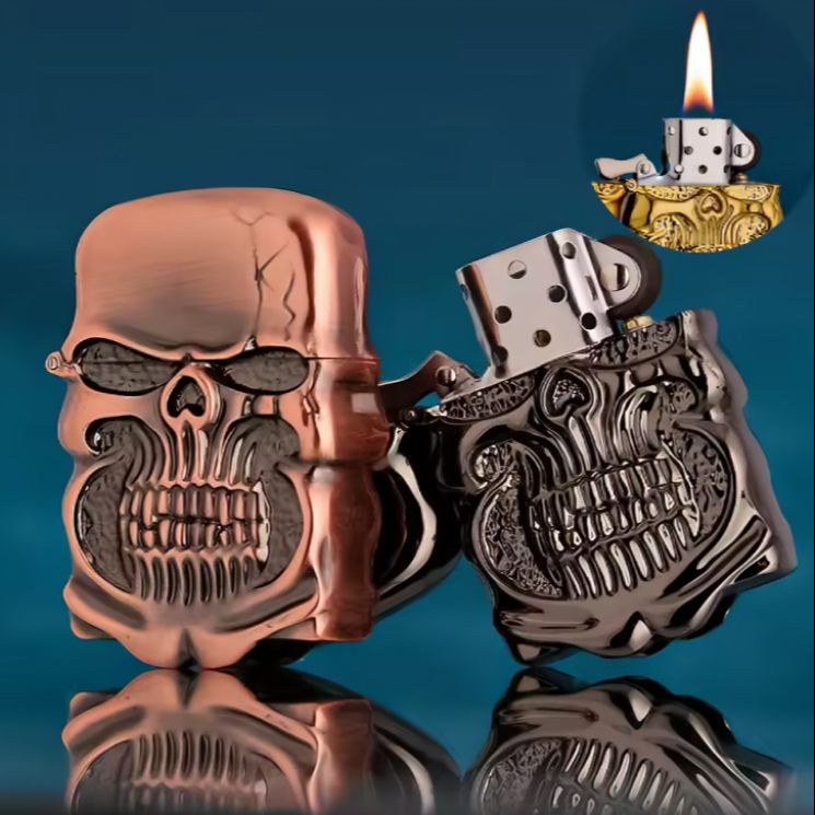 Picture of New Heavy Armor Skull Relief zippo oil Lighter Retro zippo oil Grinding Wheel Lighter