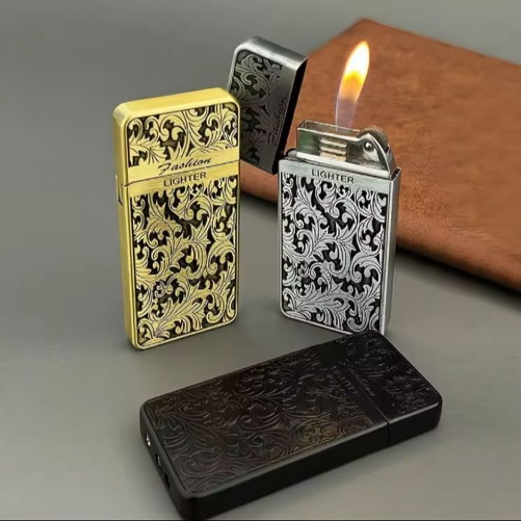 Picture of Constantine Relief Thin Gas Inflatable Antique Grinding Wheel Open Flame Lighter Outdoor Windproof Butane Gas Lighters