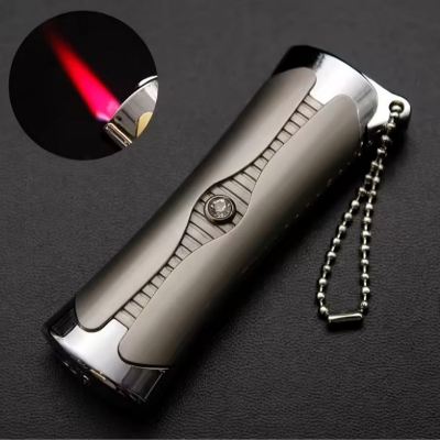 Picture of Outdoor Portable Electroplated Metal Inflatable Lighter Windproof Jet Red Flame Pendant Diamond Inlaid Lighter Men's Gift