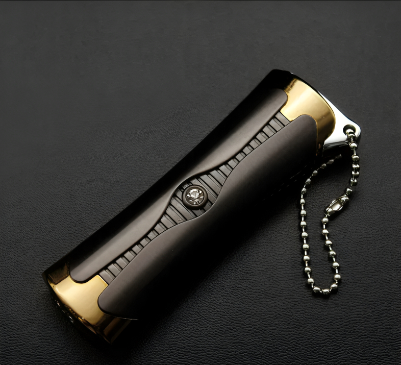 Picture of Outdoor Portable Electroplated Metal Inflatable Lighter Windproof Jet Red Flame Pendant Diamond Inlaid Lighter Men's Gift