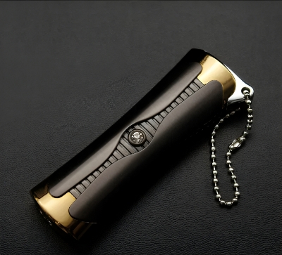 Picture of Outdoor Portable Electroplated Metal Inflatable Lighter Windproof Jet Red Flame Pendant Diamond Inlaid Lighter Men's Gift