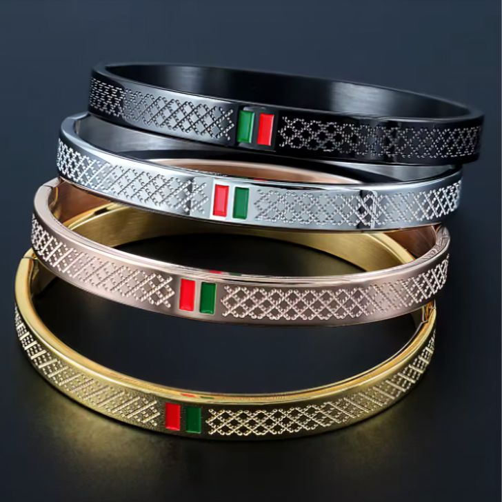Picture of Stainless Steel Bracelet for Men Red and Green Enamel Bracelet Fashion Luxury Retro Jewelry Couple Gift