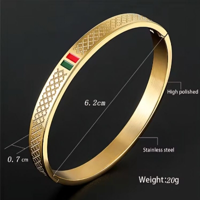 Picture of Stainless Steel Bracelet for Men Red and Green Enamel Bracelet Fashion Luxury Retro Jewelry Couple Gift
