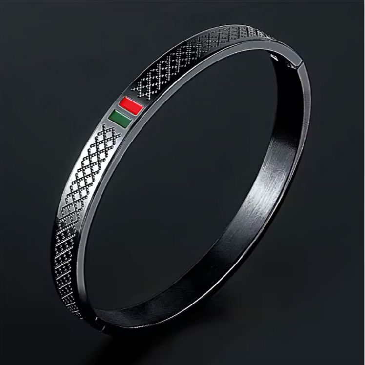 Picture of Stainless Steel Bracelet for Men Red and Green Enamel Bracelet Fashion Luxury Retro Jewelry Couple Gift