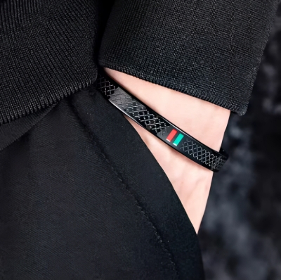 Picture of Stainless Steel Bracelet for Men Red and Green Enamel Bracelet Fashion Luxury Retro Jewelry Couple Gift