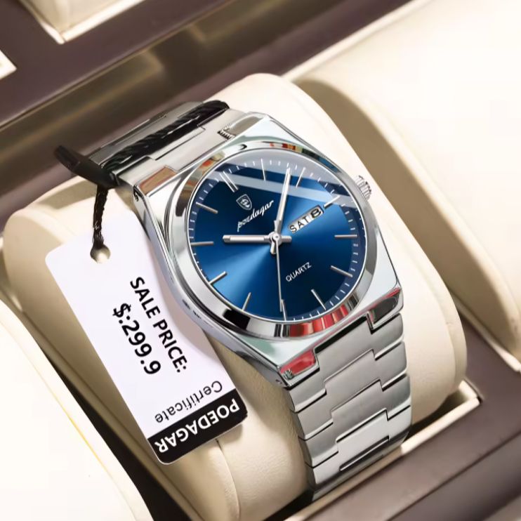 Picture of POEDAGAR Luxury Watches Men Stainless Steel Waterproof Luminous Men's Watch Date Week Fashion Casual Quartz Watch Men Reloj