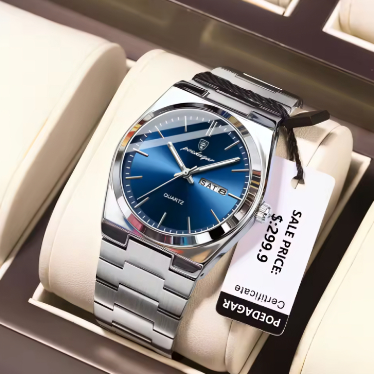 Picture of POEDAGAR Luxury Watches Men Stainless Steel Waterproof Luminous Men's Watch Date Week Fashion Casual Quartz Watch Men Reloj