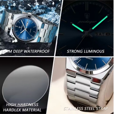 Picture of POEDAGAR Luxury Watches Men Stainless Steel Waterproof Luminous Men's Watch Date Week Fashion Casual Quartz Watch Men Reloj