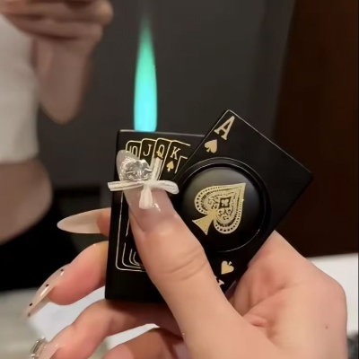 Picture of Hot New Poker Ace of Spades Lighter Turntable Decompression Windproof Butane Lighter