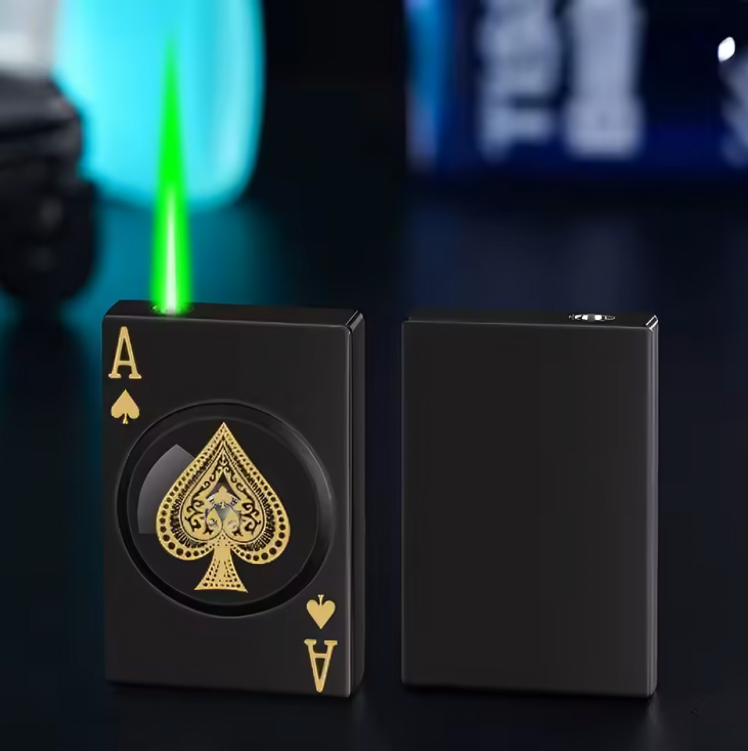 Picture of Hot New Poker Ace of Spades Lighter Turntable Decompression Windproof Butane Lighter