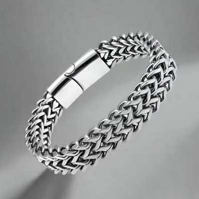 Picture of FYSARA Punk Men's Bracelets with Heavy Weave Chain Black Stainless Steel 15mm Width Luxury Brand Jewelry Bracelets