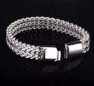 Picture of FYSARA Punk Men's Bracelets with Heavy Weave Chain Black Stainless Steel 15mm Width Luxury Brand Jewelry Bracelets