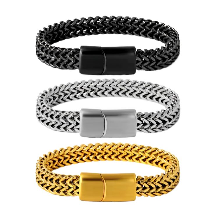 Picture of FYSARA Punk Men's Bracelets with Heavy Weave Chain Black Stainless Steel 15mm Width Luxury Brand Jewelry Bracelets