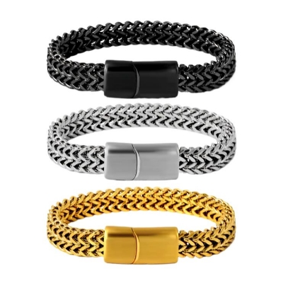 Picture of FYSARA Punk Men's Bracelets with Heavy Weave Chain Black Stainless Steel 15mm Width Luxury Brand Jewelry Bracelets